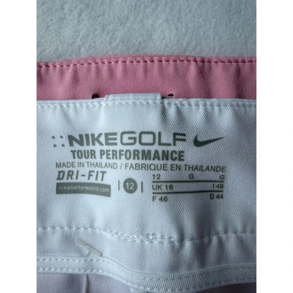 Nike Golf  Dri Fit Skort Women 12 Pink White Belted Stretch Athletic Lightweight - Picture 14 of 16